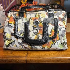Butterfly print canvas satchel